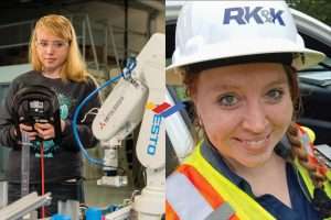 Featured Photo: Left: Hannah Hedrick as an engineering student at Blue Ridge Community College. (Photo by: Rich Keen) Right: Hannah Hedrick in 2026 as an RK&K structures engineer. (Photo courtesy of Hannah Hedrick.)